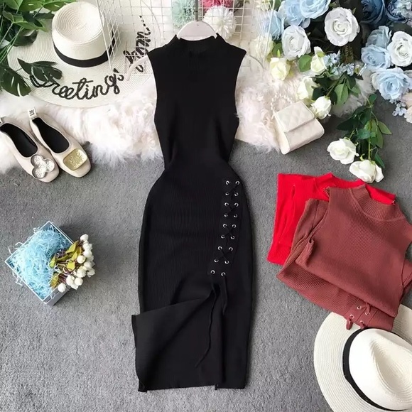 Bodycon dress knitted split side - Picture 1 of 4